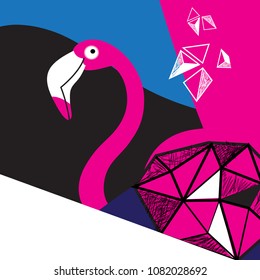 Graphics Poster beautiful pink Flamingo on dark background
