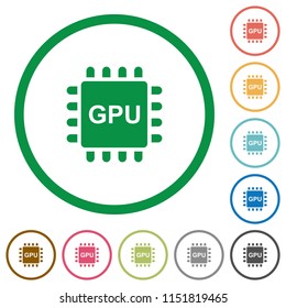 Graphics processing unit flat color icons in round outlines on white background
