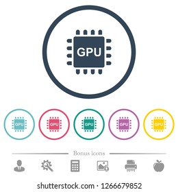 Graphics processing unit flat color icons in round outlines. 6 bonus icons included.