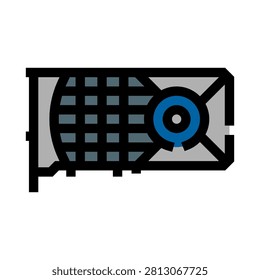 Graphics processing unit icon featuring a cooling fan and heatsink, symbolizing advanced computing, gaming performance, digital rendering, and technology