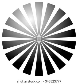Graphics with radiating, converging lines. Black and white abstract vector.