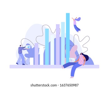 Graphics with rating. People are working around. Concept flat design