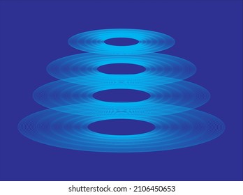 Graphics showing objects created as a result of scaling the oval, placed vertically on one line.