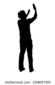 graphics silhouette Business man hold smartphone for connection by technology vector illustration