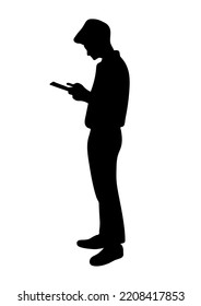graphics silhouette Business man hold smartphone for connection by technology vector illustration