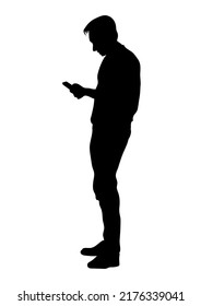 graphics silhouette business man holding smart phone vector illustration concept business with phone connection