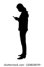 graphics silhouette Business woman hold smartphone for connection by technology vector illustration