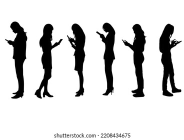 graphics silhouette Business woman hold smartphone for connection by technology vector illustration