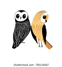 Graphics super two owls isolated on a white background