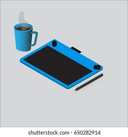 graphics tablet and coffee vector