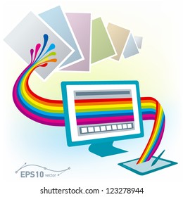 graphics tablet drawing design pc computer monitor print copy colorful blank / vector