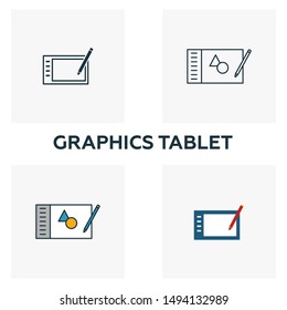 Graphics Tablet icon set. Four elements in diferent styles from design ui and ux icons collection. Creative graphics tablet icons filled, outline, colored and flat symbols.