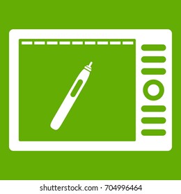 Graphics tablet icon white isolated on green background. Vector illustration