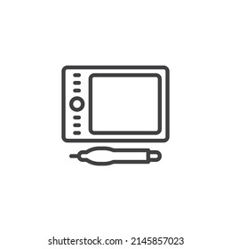 Graphics tablet line icon. linear style sign for mobile concept and web design. Drawing tablet outline vector icon. Symbol, logo illustration. Vector graphics