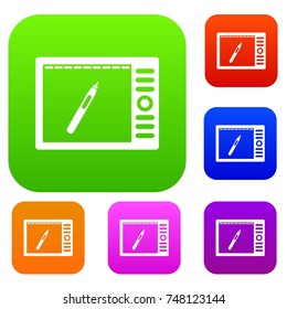 Graphics tablet set icon color in flat style isolated on white. Collection sings vector illustration