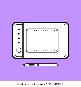 Graphics tablet with a stylus. Drawing tool for computer graphics. Flat icons, illustrations. Object on white background