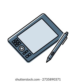 A graphics tablet and stylus on a white background