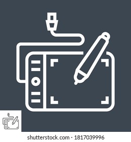 Graphics Tablet Thin Line Vector Icon Isolated on the Black Background.