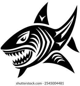  Graphics of tribal art shark head design suitable for tattoos. vector siholouette with white background