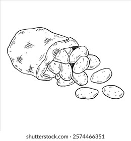 Graphics vector black outline bag of potatoes. Two versions - with and without filling
