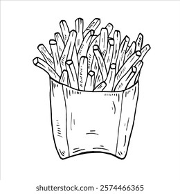 Graphics vector black outline french fries. Two versions - with and without filling