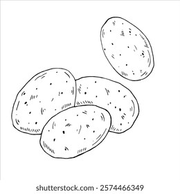 Graphics vector black outline handful of potatoes. Two versions - with and without filling