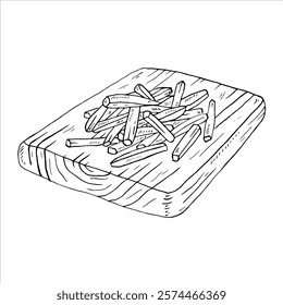 Graphics vector black outline potato, french fries on a board. Two versions - with and without filling