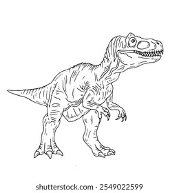 Graphics vector black and white dinosaur. Black line illustration with Tyrannosaurus Rex in the ink style. Two versions - with and without filling