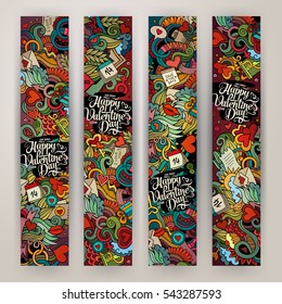 Graphics vector hand-drawn Love and Valentines Doodle. 4 Vertical colorful banners design templates set