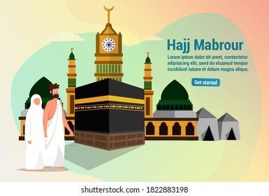 graphics vector illustration of Hajj and Umrah prayers near the Kaaba Vector template. the background of several people worshiping
