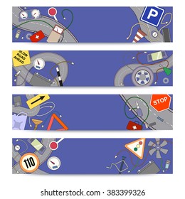 Graphics vector sketchy doodle icons. Horizontal banners design templates set for your business
