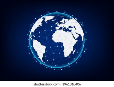 graphics world map on blue background with effect dot glow vector illustration
