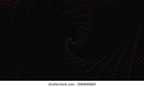 Graphite abstract geometric spiral background with red dots