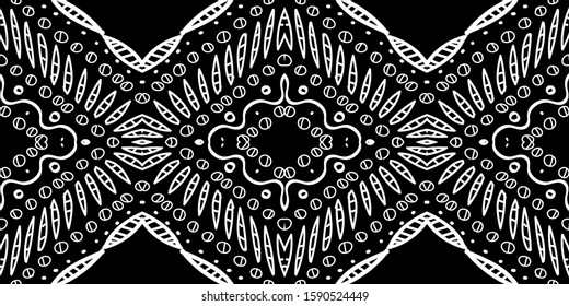 Graphite African Stripe Tribal Vector Seamless Pattern. Textile Rustic Texture. Ebony Vintage American Pattern. Ethnic Ikat White Print. Mud Mexican Art Background.