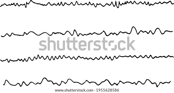 Graphite hand drawn liner pencil vector wavy\
lines illustration. Doodle style set of waves strokes, brushes\
monochrome pen marker scribble vintages ornament decoration.\
Isolated on white\
background