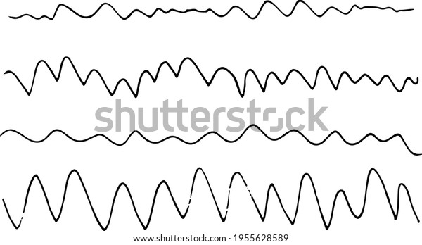 Graphite hand drawn liner pencil vector wavy
lines illustration. Doodle style set of waves strokes, brushes
monochrome pen marker scribble vintages ornament decoration.
Isolated on white
background