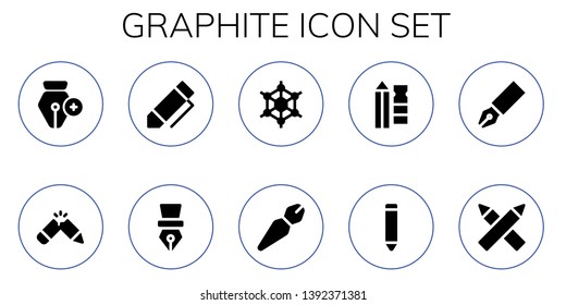 graphite icon set. 10 filled graphite icons.  Collection Of - Pen, Pencil, Graphene, Pencils