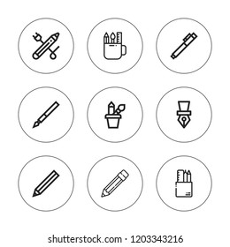 Graphite icon set. collection of 9 outline graphite icons with pen, pencil case icons. editable icons.