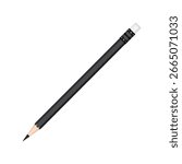 Graphite lead pencil in black case with white rubber eraser. School and office supplies collection. Hand drawn flat vector illustration isolated on white background 
