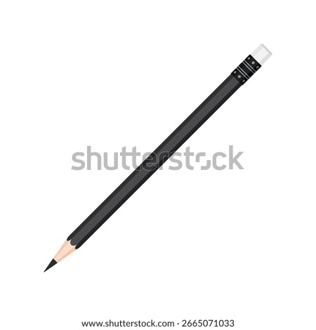Graphite lead pencil in black case with white rubber eraser. School and office supplies collection. Hand drawn flat vector illustration isolated on white background 