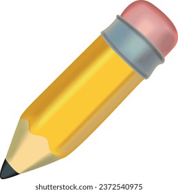 lápiz de grafito para dibujar. Iconos 3d objeto vector de representación realista. lápiz, arte, diseño, instrumento, grafito, borrador, amarillo, madera
