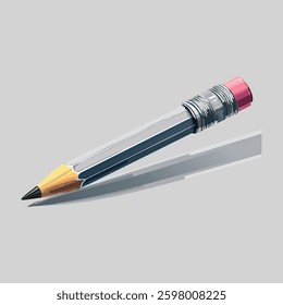 Graphite pencil with eraser, angled, casting a shadow on a light gray background