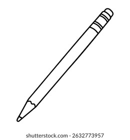 Graphite pencil for writing drawn with black outline. Pencil symbol of learning and education concept in icon style for knowledge day or september 1. Doodle vector illustration for school or office.