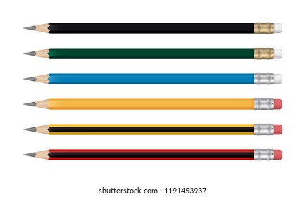 Graphite pencils with eraser. Vector design isolated for all backgrounds.