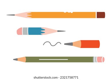 Graphite pencils set, cartoon style. Trendy modern vector illustration isolated on white background, hand drawn, flat design