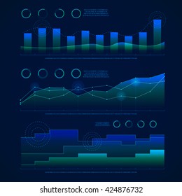 Graphs and charts collection .  Blue color statistic , information graphs
constituents of infographic. Vector illustration . HUD style . Data science