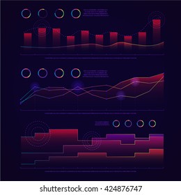 Graphs and charts collection .  Rainbow color statistic , information graphs
constituents of infographic. Vector illustration . HUD style . Data science