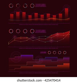 Graphs and charts collection . Rainbow color statistic , information graphs constituents of infographic. Vector illustration . HUD style . Data science