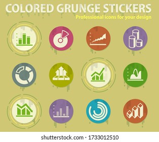 graphs and charts colored grunge icons with sweats glue for design web and mobile applications