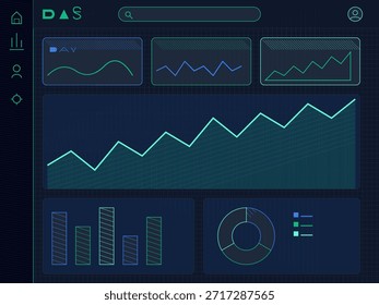 Graphs and charts display data trends and performance metrics. The layout includes different sections for visualizing user information and statistics.